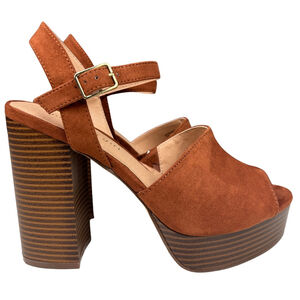 Madden Girl Womens Sandals Block Heels Sz 7.5M Garden-S Chestnut Strappy Western